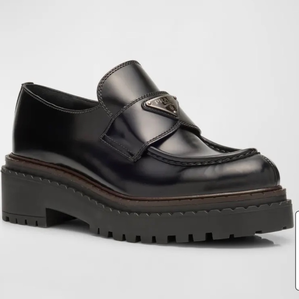 Prada Dark Leather Chunky Loafers